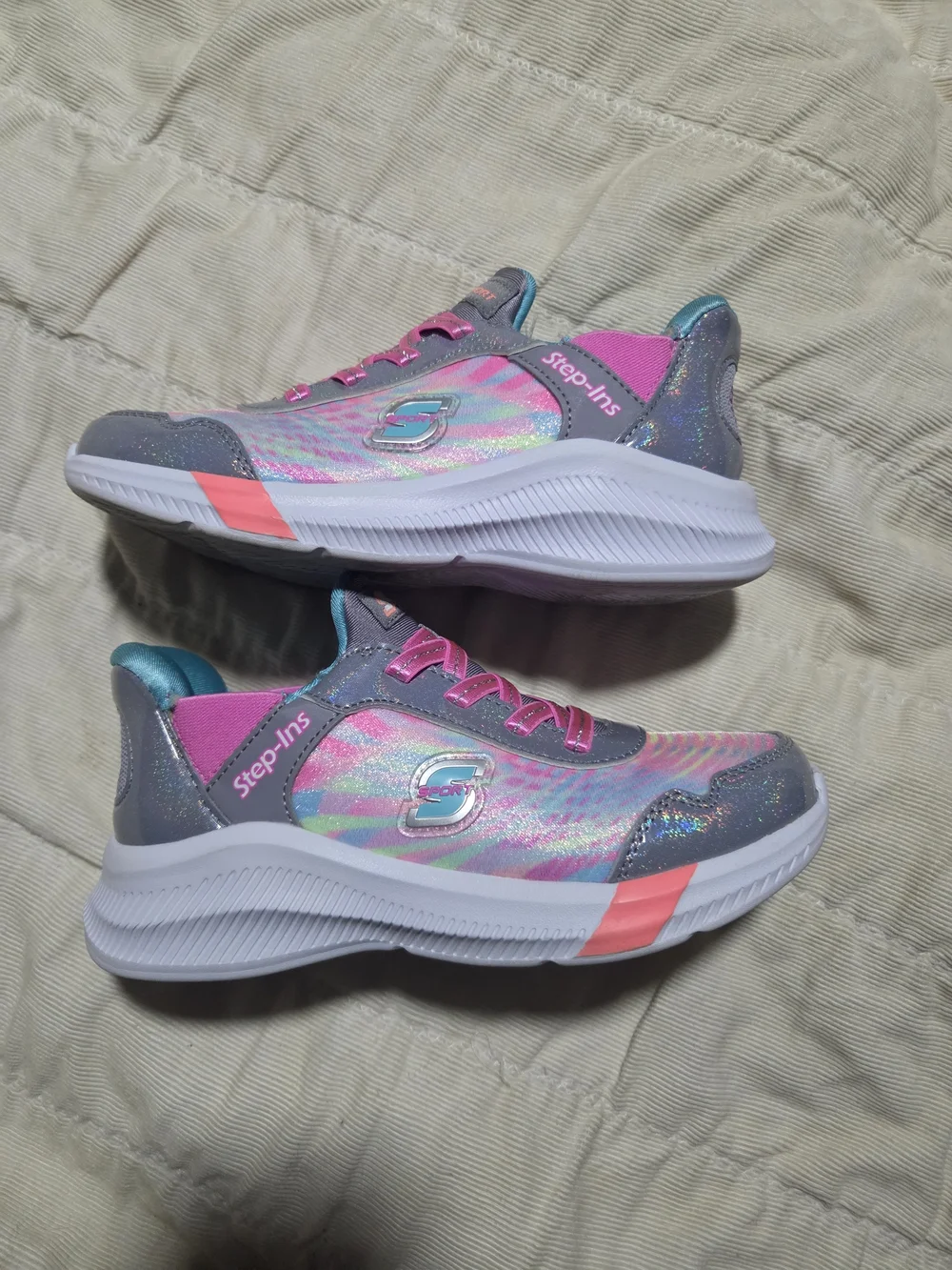 Skechers Girls' Iridescent Pink, Gray & Teal Slip-On Sneakers